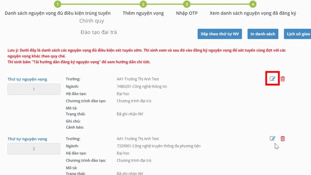 Thí sinh có thể sửa nguyện vọng Đại học