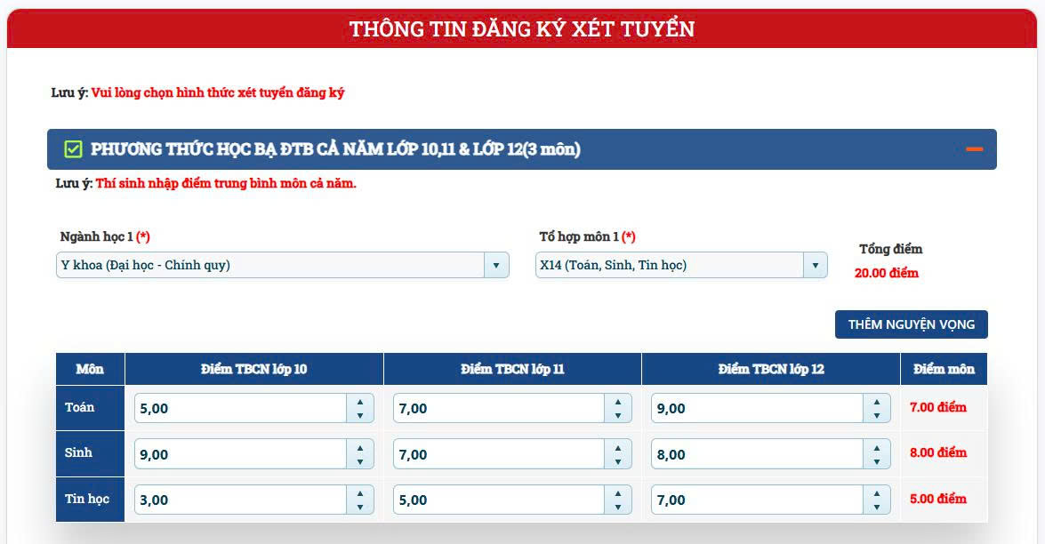 Nhập điểm trung bình môn của từng học kỳ